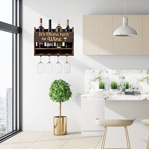 Wall Mounted Wine Rack - 4 Wine Glasses Included - Wine Glasses & Bottle Gifts