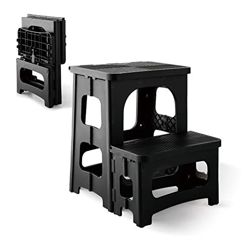 8“ 17” Folding 2-Step Stool, Non-Slip Footstool for Adults or Kids, Capacity of 300 lbs