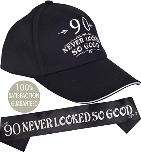 90th Birthday Gifts for Men, 90th Birthday Hat and Sash
