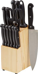 14-Piece Kitchen Knife Block Set, High-Carbon Stainless Steel Blades with Pine Wood Knife Block