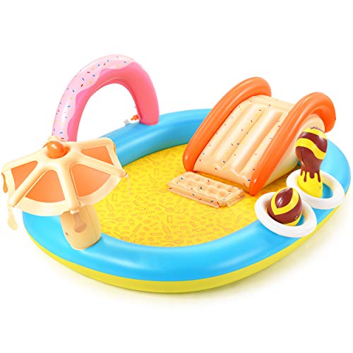 Inflatable Play Center, 98'' x 67'' x 32'' Kids Pool with Slide for Garden