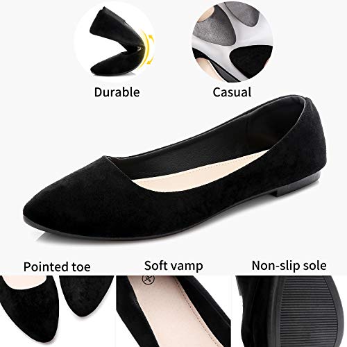 Women’s Black Flats Shoes Comfortable Suede Pointed Toe Slip On Casual Ballet Flats