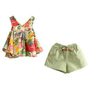 Little Girl Outfit Holiday Clothes Set Shorts and Tops Floral Cute Green 5T