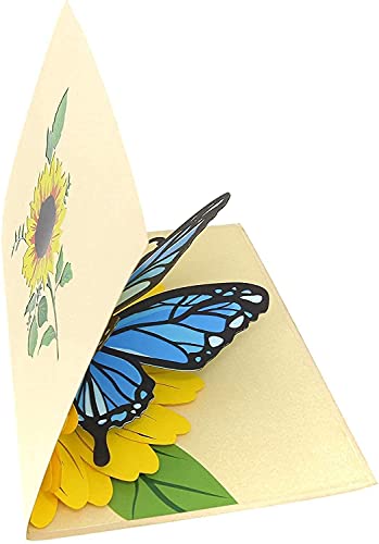 Blue Butterfly and Sunflower Pop Up Mother's Day Card - 3D Anniversary