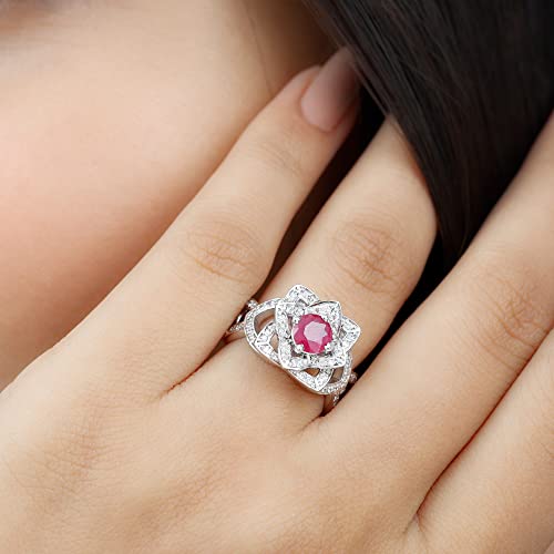 3/4 CT Ruby Solitaire Ring, 1/2 CT HI-SI Diamond Accent Ring, 14K White Gold