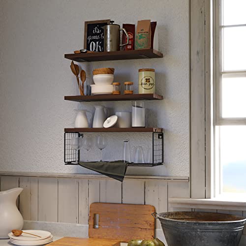 Floating Shelves Wall Mounted, Rustic Wood Bathroom Shelves Over Toilet with Paper