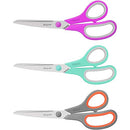 8" Multipurpose Scissors Bulk Ultra Sharp Shears, Comfort-Grip Sturdy Scissors , 3-Pack, Mint, Grey, Purple