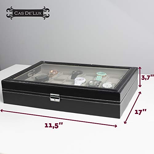 Watch Box Organizer Pillow Case 24 Slot Display Cases With Framed Glass Lid