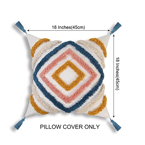 Boho Throw Pillow Covers 18x18, Woven Tufted Decorative Pillow Covers