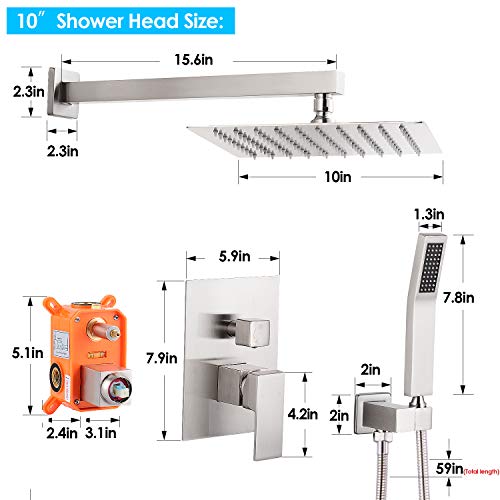 10 Inches Bathroom Rain Shower Combo Set Wall Mounted Rainfall Brushed Nickel Shower Head System Rough-in Valve Body and Trim Included,HGN