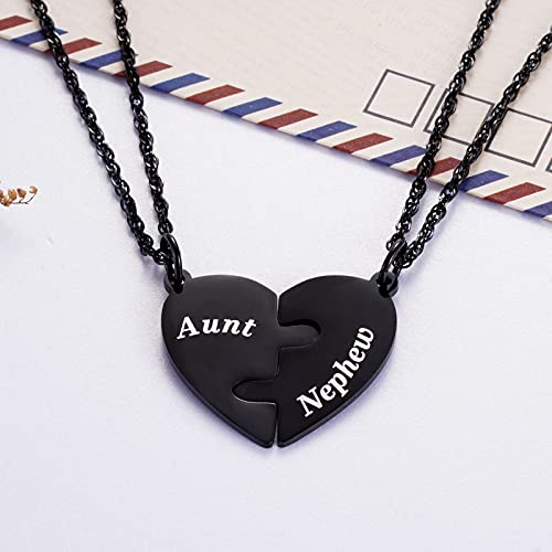 Aunt and Nephew Heart Matching Necklace Set for 2 - Gifts for Aunt Birthday Jewelry