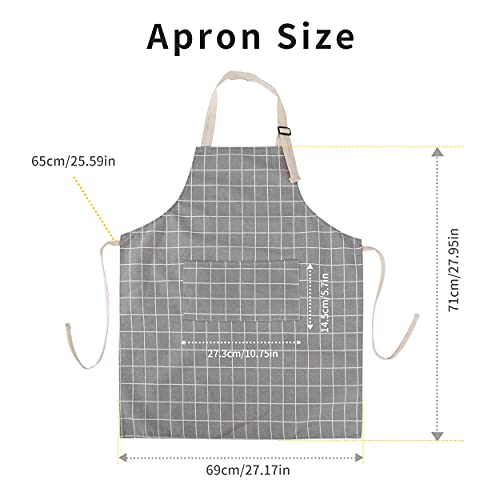 2 Pieces Cotton Linen Waterproof Bib Kitchen Apron with Pockets