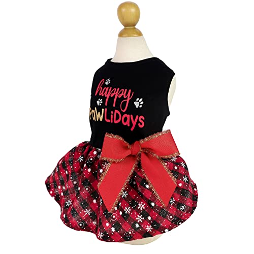 Happy Pawlidays 100% Cotton Dog Christmas Outfits Girl Dog Holiday Dress