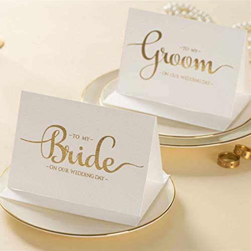 Wedding Day Cards Set, Gold Foiled to My Bride and to My Groom Wedding Vow Card