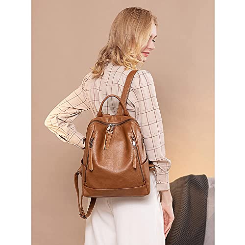 Women Backpack Fashion Leather Purse Casual Shoulder Bag Satchel Large Travel (Brown)