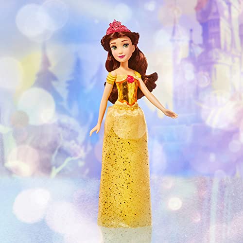 Disney Princess Royal Shimmer Belle Doll, Fashion Doll with Skirt and Accessories, Toy for Kids Ages 3 and Up , Yellow