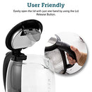Electric Kettle with Stainless Steel Filter and Inner Lid, 1500W Wide Opening 1.7L Glass tea