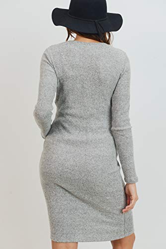Women's Ribbed Maternity Knit Dress with Long Sleeve (Heather Grey, S)