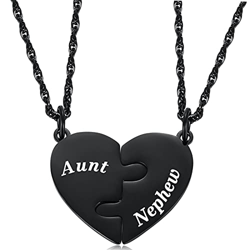 Aunt and Nephew Heart Matching Necklace Set for 2 - Gifts for Aunt Birthday Jewelry