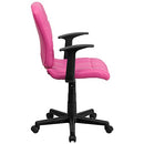 Mid-Back Pink Quilted Vinyl Swivel Task Office Chair with Arms