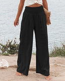 Women Summer High Waisted Cotton Linen Palazzo Pants Wide Leg Long Lounge Pant