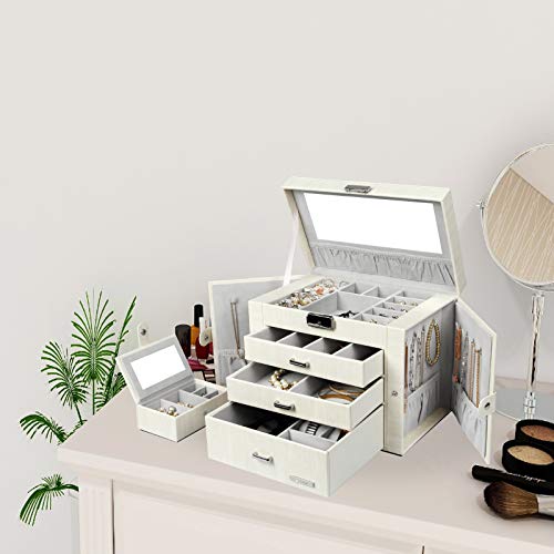 Jewelry Box for Women Girls with Small Travel Case Mirror Necklace Ring Earrings