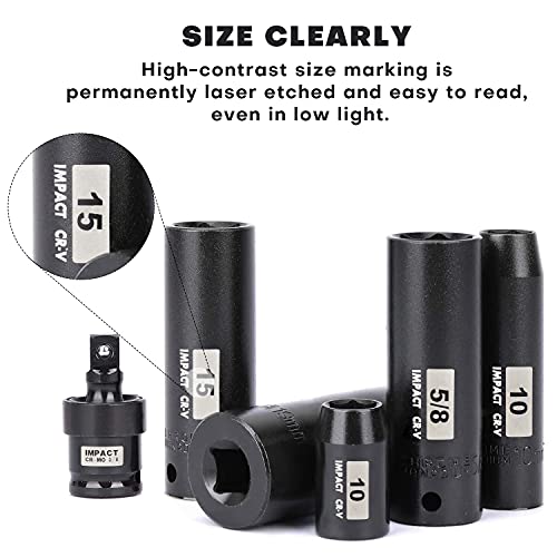 48 Pcs 3/8” Drive Impact Socket Set (5/16 inch to 3/4 inch and 8-22mm),6-Point,CR-V