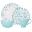 Pfaltzgraff Venice 16-Piece Stoneware Dinnerware Set, Service for 4, Aqua/White -