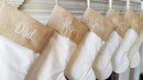 Personalized Christmas Stocking in Natural Burlap, Ivory Cream Quilted, Cotton.