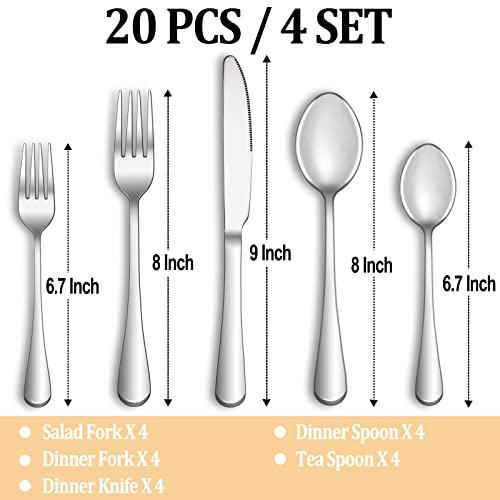 20 Piece Silverware Set Service for 4,Premium Stainless Steel Flatware Set