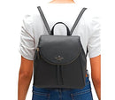 KATE SPADE LEILA MEDIUM FLAP BACKPACK TOTE BAG BLACK SOFT LEATHER