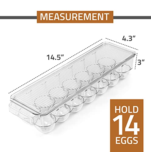 Egg Container For Refrigerator - 14 Egg Container With Lid & Handle, Egg Holder For Refrigerator, Egg Storage & Egg Tray (Pack of 1)