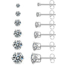 Cubic Zirconia Earrings Studs for Women, 6 Pairs Hypoallergenic 316L Stainless Steel Stud