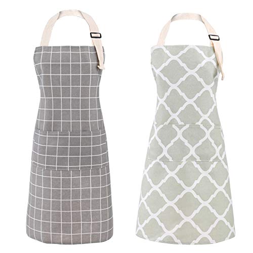 2 Pieces Cotton Linen Waterproof Bib Kitchen Apron with Pockets