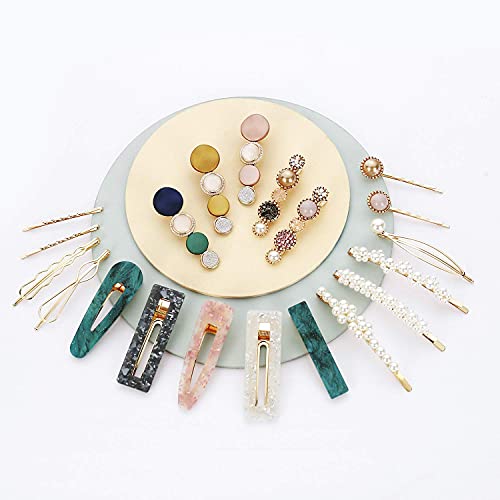 20 PCS Macaron Pearl Acrylic Resin Metal Fashion Hair Clips Set