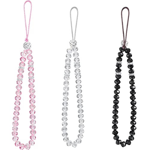 Weewooday 3 Pieces Cell Phone Lanyard Strap Phone Charm Bling Crystal Beads