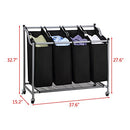 Laundry Sorter Cart 4-Bag Classics Rolling Laundry Hamper Black