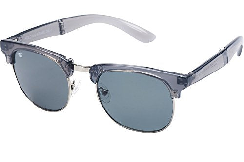 Clear Gray Folding Browline Sunglasses with Polarized Black Lenses
