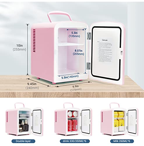 Mini Fridge, 4 Liter/6 Can AC/DC Portable Thermoelectric Cooler and Warmer Refrigerators