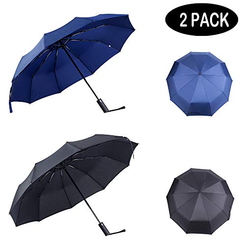 2 Packs Travel Umbrella Windproof Auto Open & Close Collapsible Folding Small Compact