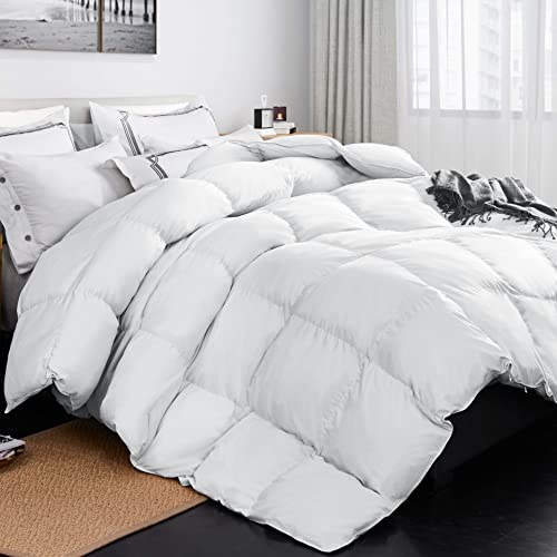 Feather Down Comforter Queen, 100% Cotton Fabric(White,90x90inches)