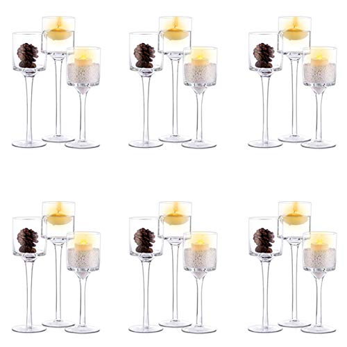 6 Sets (18 Pcs) Candlestick & Tealight Candle Holder, Elegant Glass Stylish Design