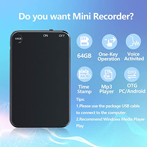 64GB Mini Voice Recorder,Small MP3 Digital Recorder for Lecture Interview