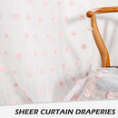 Pink Pom Pom Sheer Curtains for Bedroom Light Filtering Semi-Sheer Curtains for Nursery