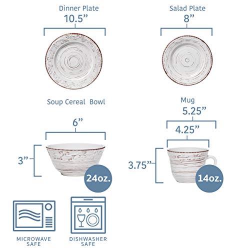 Trellis White 16-Piece Dinnerware Set, Service for 4, Distressed White