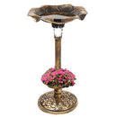 Outdoor Solar Lighted Pedestal Bird Bath Fountain Decoration w/Planter