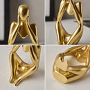 Gold Decor Thinker Statue Abstract Art Sculpture Set of 3 Golden Collectible Figurines