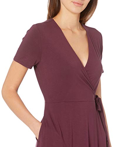 Amazon Essentials Women's Cap-Sleeve Faux-Wrap Dress, Burgundy, Large