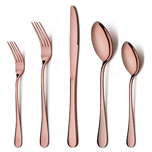 Copper Silverware Flatware Set, 20 Piece Stainless Steel Cutlery Set for 4