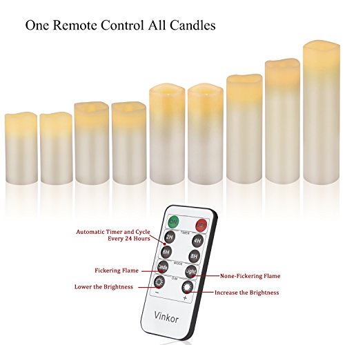 Flameless Candles Battery Operated Candles 4" 5" 6" 7" 8" 9" Set of 9 Ivory LED Candles